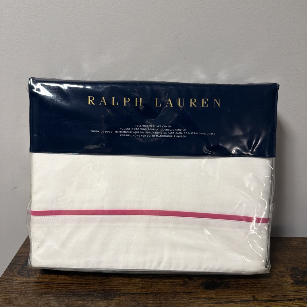 NEW Ralph Lauren Palmer Percale Full/Queen Duvet Cover, 100% Cotton White & Pink